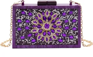 Purse for Women Rhinestones Clutch Bag Acrylic Evening Bag for Wedding Party Shoulder Crossbody Bag with Chain Strap