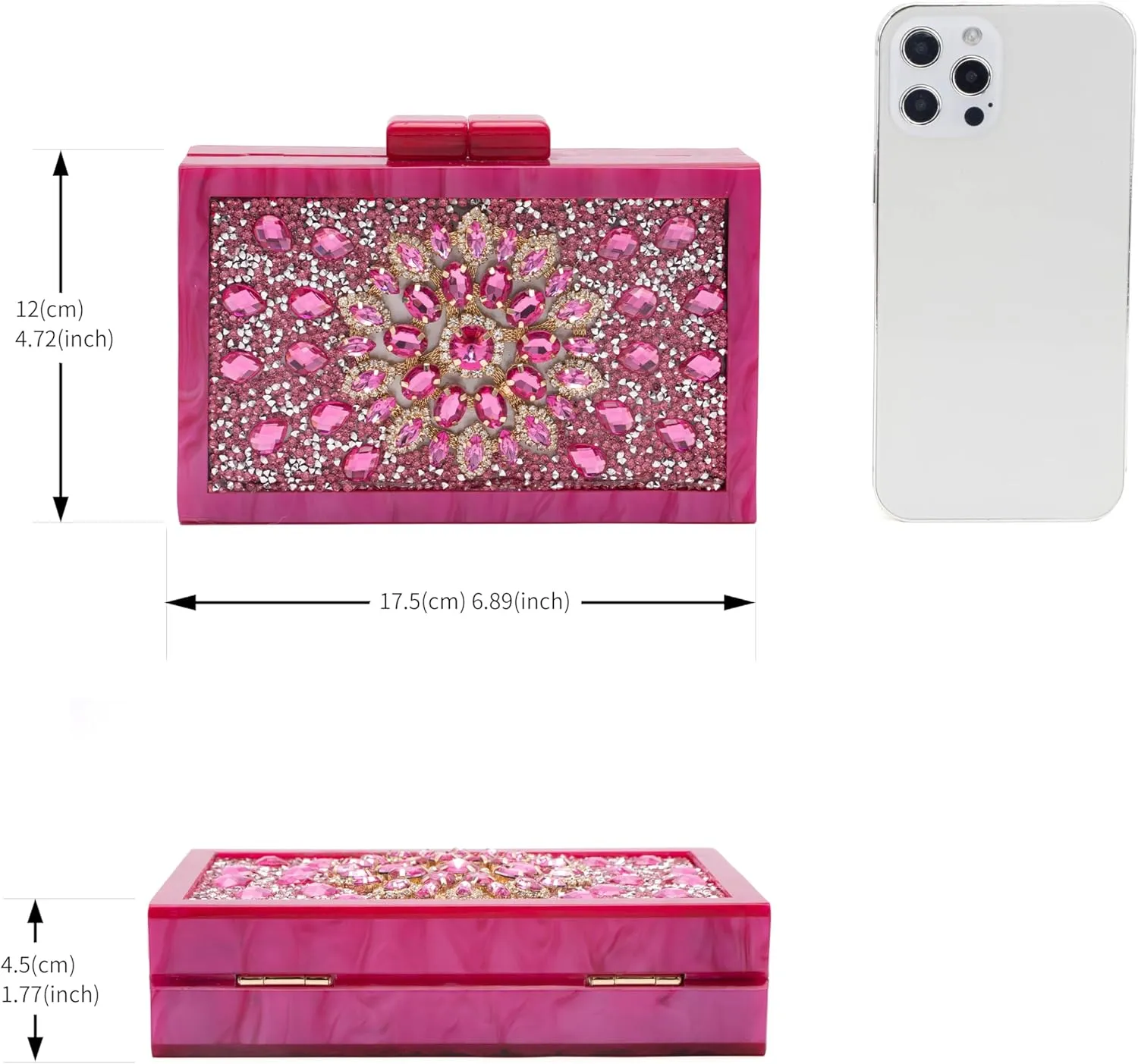 Purse for Women Rhinestones Clutch Bag Acrylic Evening Bag for Wedding Party Shoulder Crossbody Bag with Chain Strap