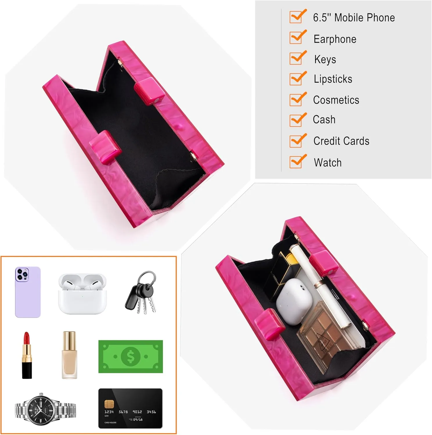 Purse for Women Rhinestones Clutch Bag Acrylic Evening Bag for Wedding Party Shoulder Crossbody Bag with Chain Strap