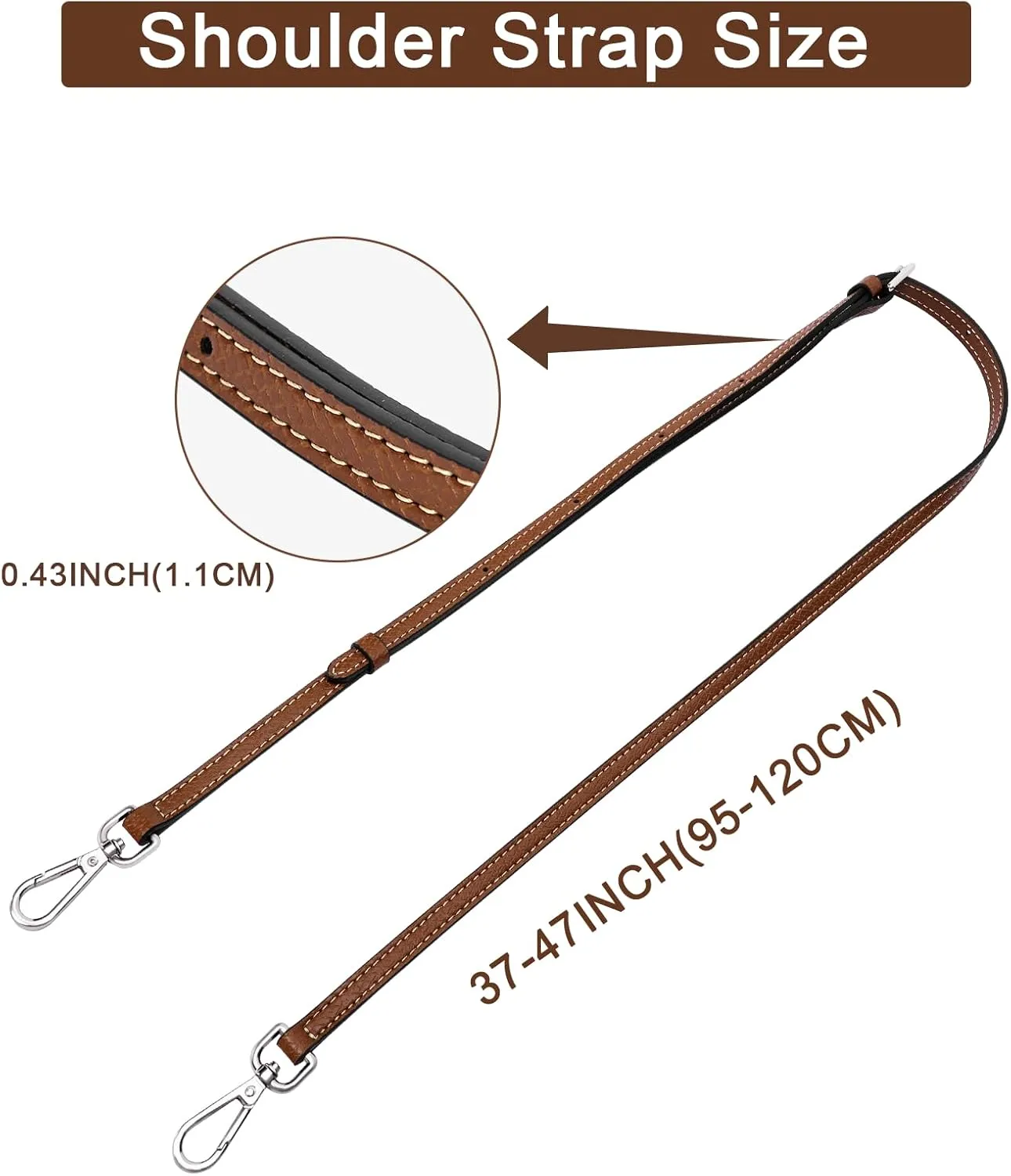 Purse Straps Replacement,Leather Handbag Crossbody Shoulder Strap Adjustable for Longchamp Mini Bag Women（Brown Silver）