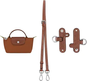 Purse Straps Replacement,Leather Handbag Crossbody Shoulder Strap Adjustable for Longchamp Mini Bag Women（Brown Silver）
