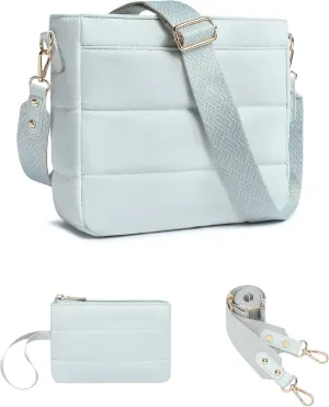 Purses for Women 2PCS Puffer Quilted Crossbody Shoulder Hobo Bags Trendy Ladies Handbag with Coin Wallet 2 Adjustable Straps