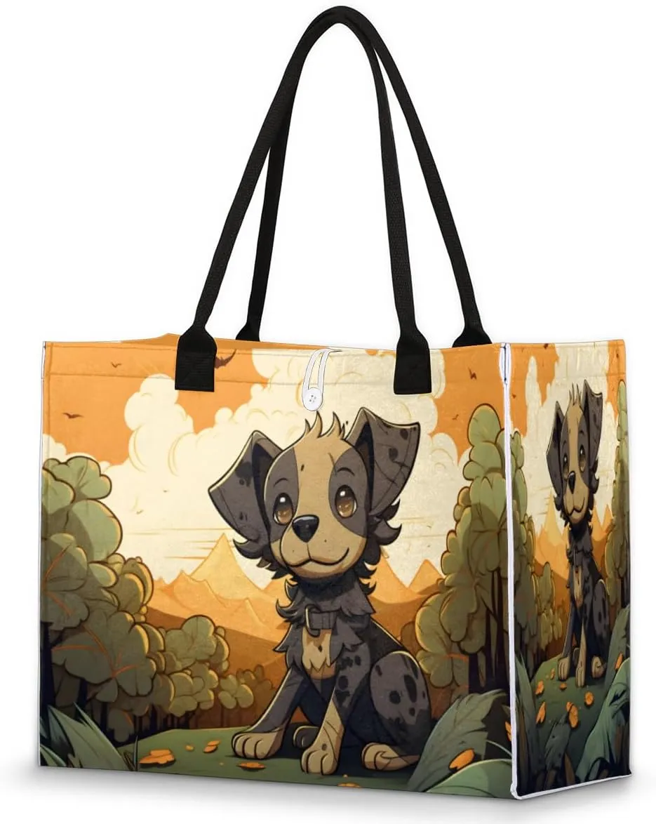 QsirBC Animals Dogs Tote Bag for Women Shoulder Bags with Pockets Handbags Purses Large Totes