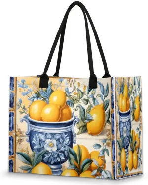 QsirBC Lemon Plant Texture Tote Bag for Women Shoulder Bags with Pockets Handbags Purses Large Totes