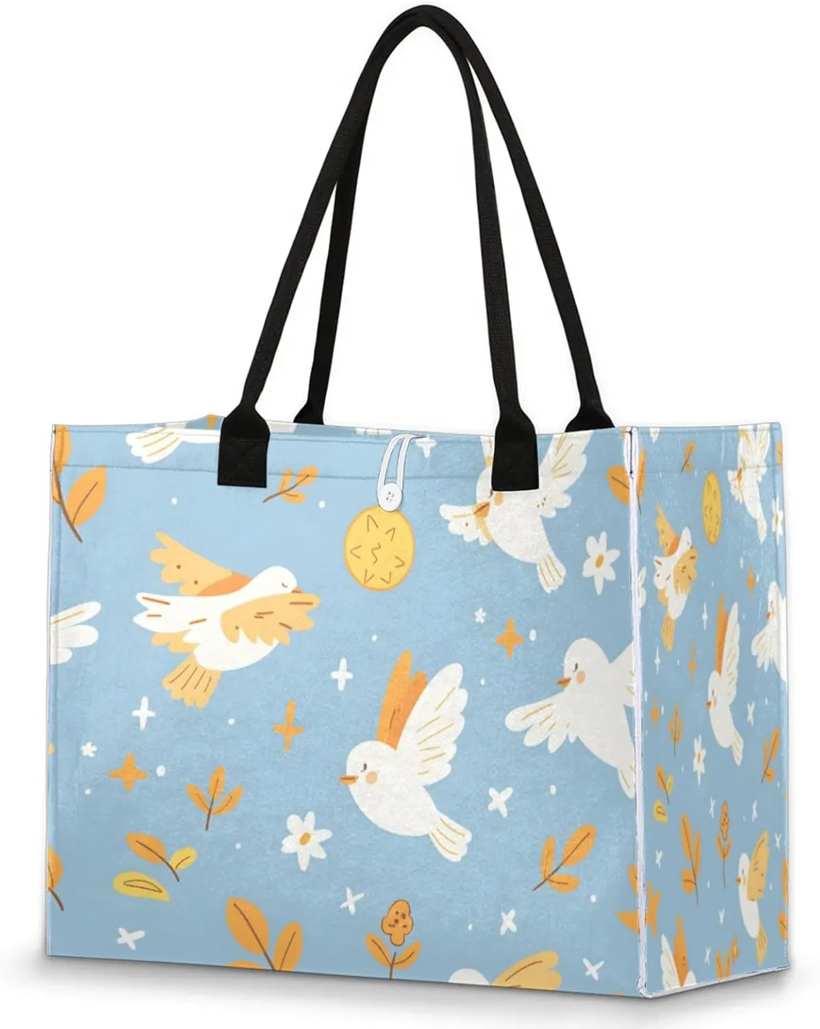 QsirBC Pigeons Leaves Large Beach Tote Bag for Women Adequate Capacity Kitchen Reusable Grocery Bag with Inner Zipper Pocket Travel Tote Handbag for Beach Pool Shopping Daily Use