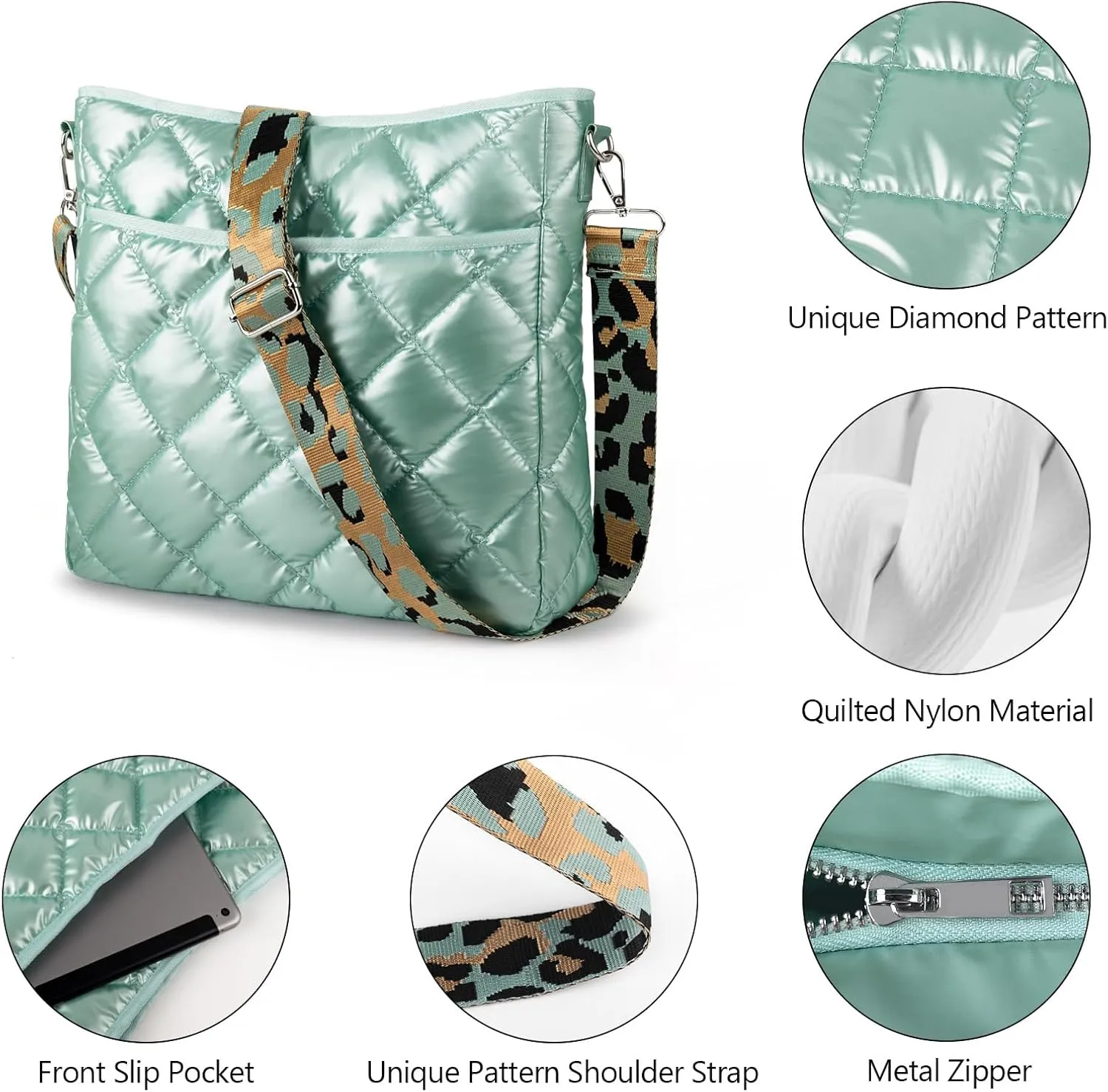 Quilted Crossbody & Puffer Shoulder Bag, Tote with Zipper - Fashion Cotton Quilted Ladies Handbag