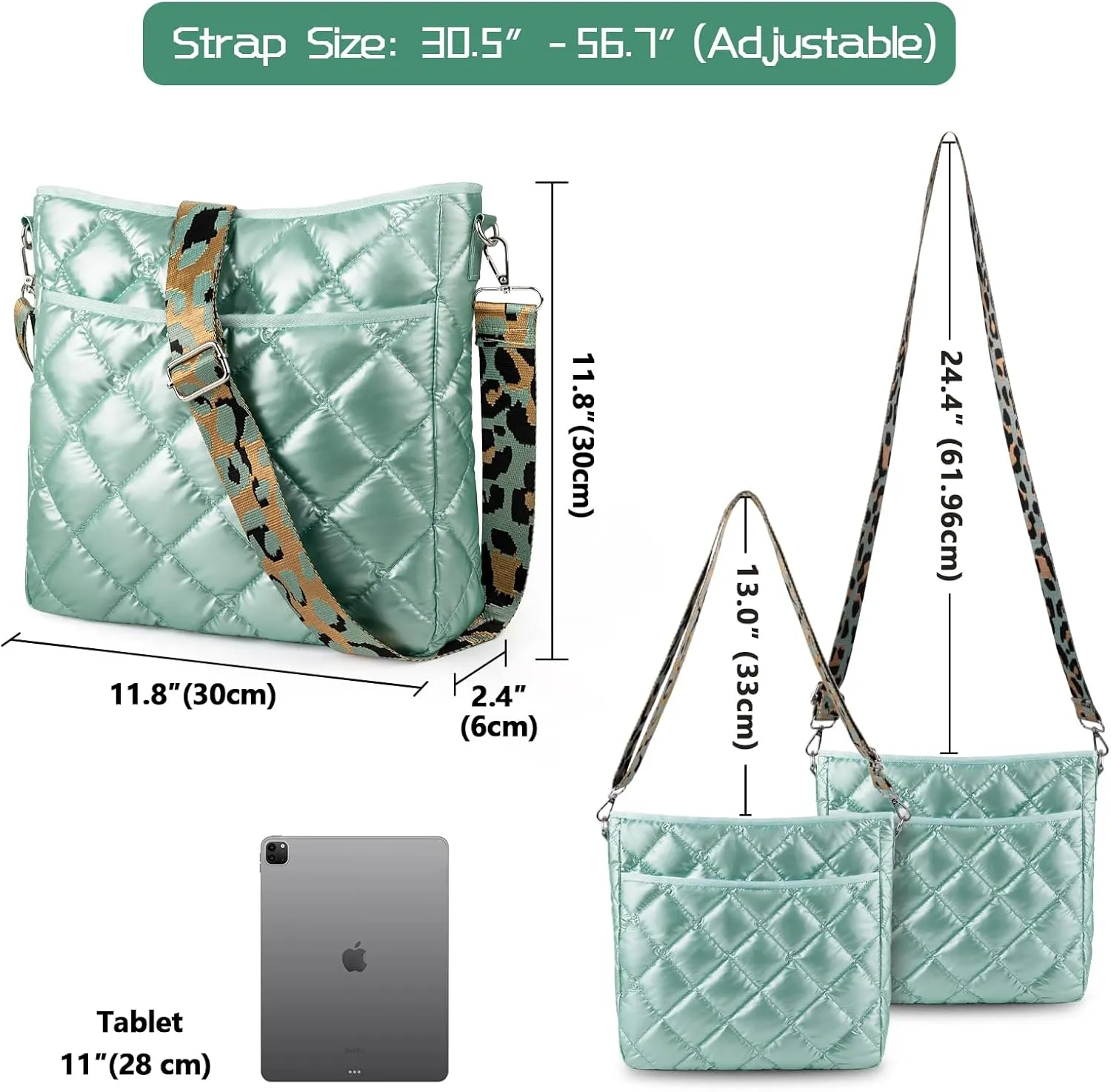 Quilted Crossbody & Puffer Shoulder Bag, Tote with Zipper - Fashion Cotton Quilted Ladies Handbag