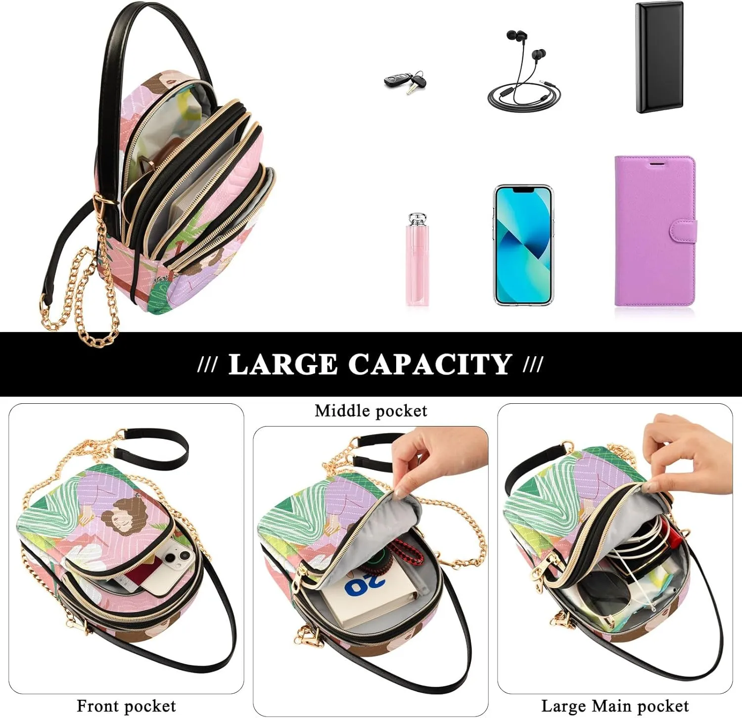 Quilted Crossbody Bag Small Shoulder Purse Women's Handbags Phone Purse with Chain