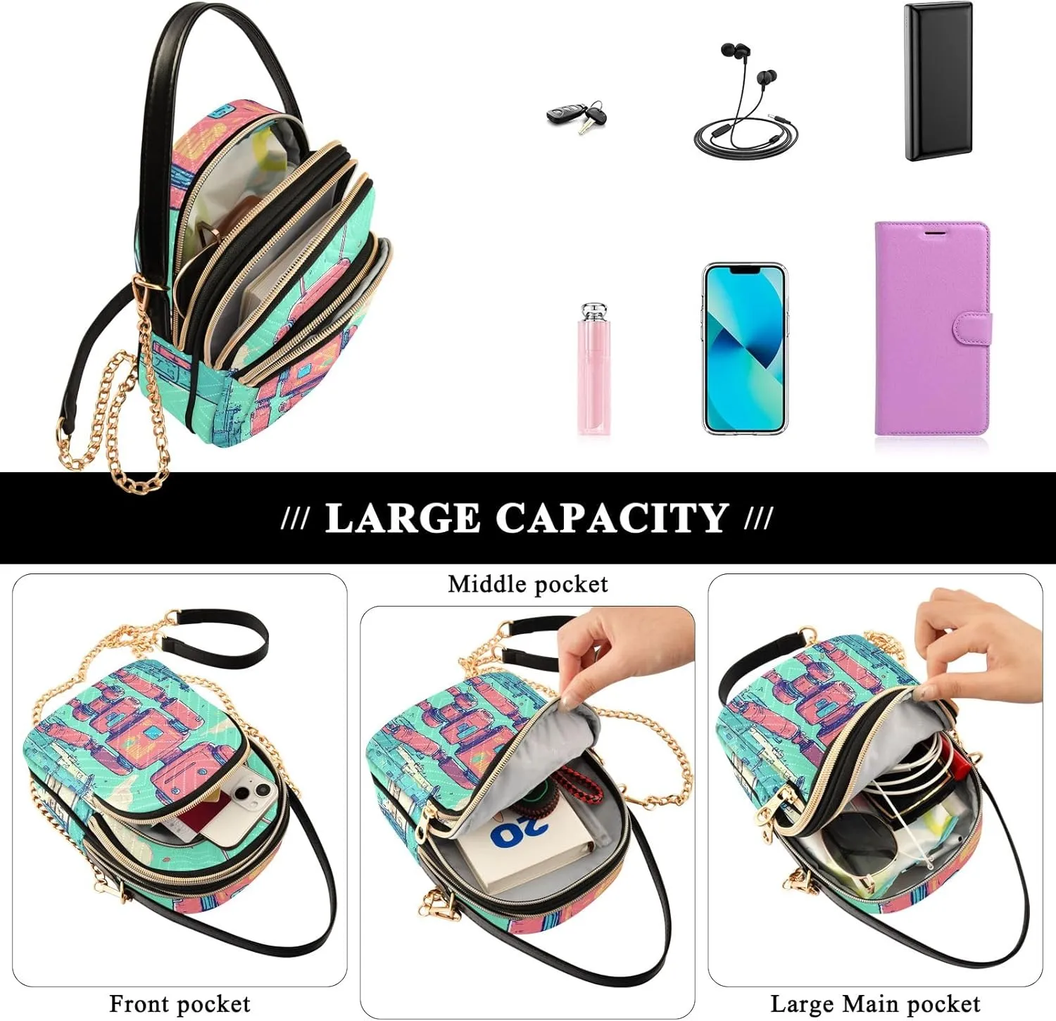 Quilted Crossbody Bag Small Shoulder Purse Women's Handbags Phone Purse with Chain