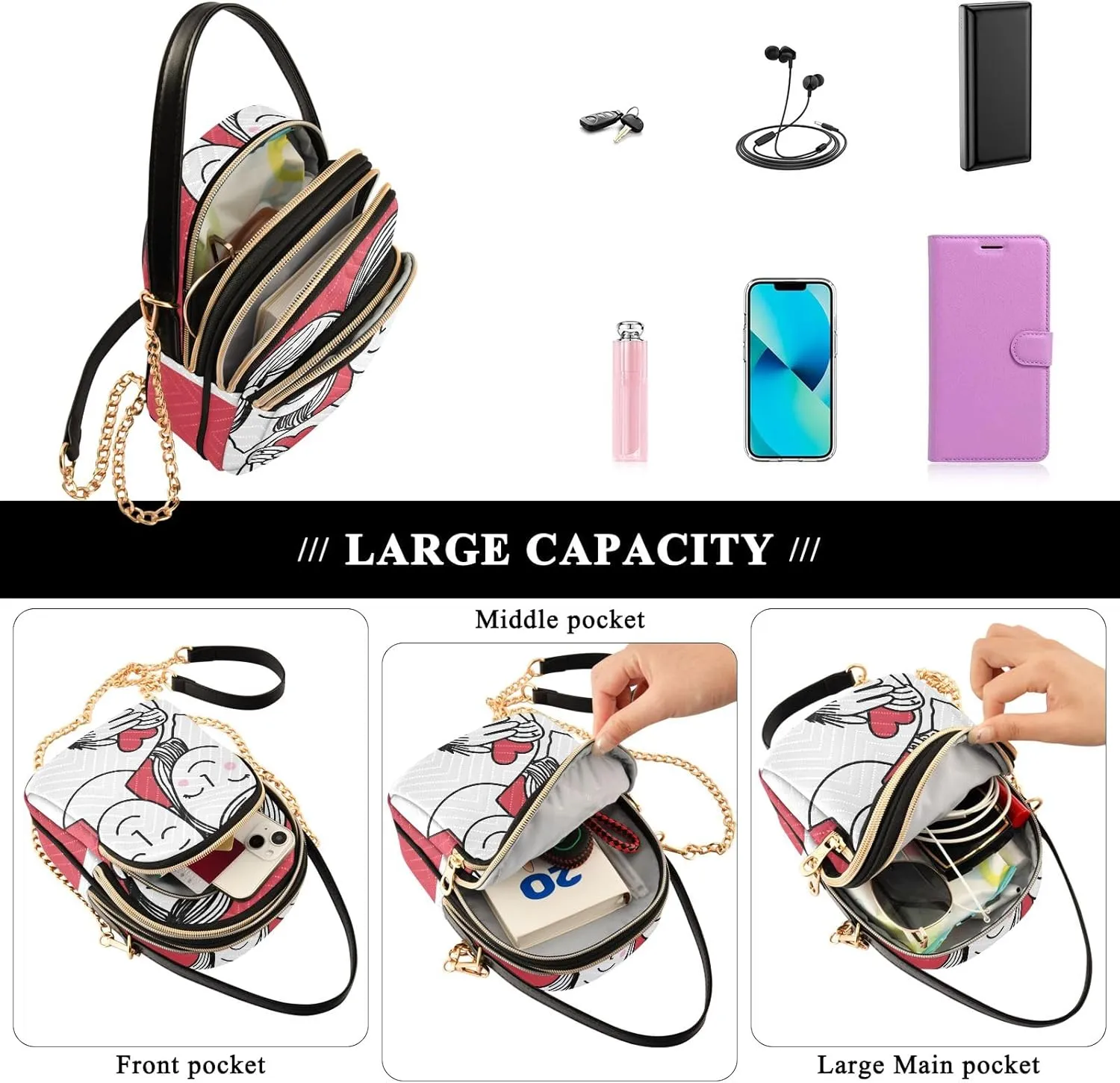 Quilted Crossbody Bag Small Shoulder Purse Women's Handbags Phone Purse with Chain