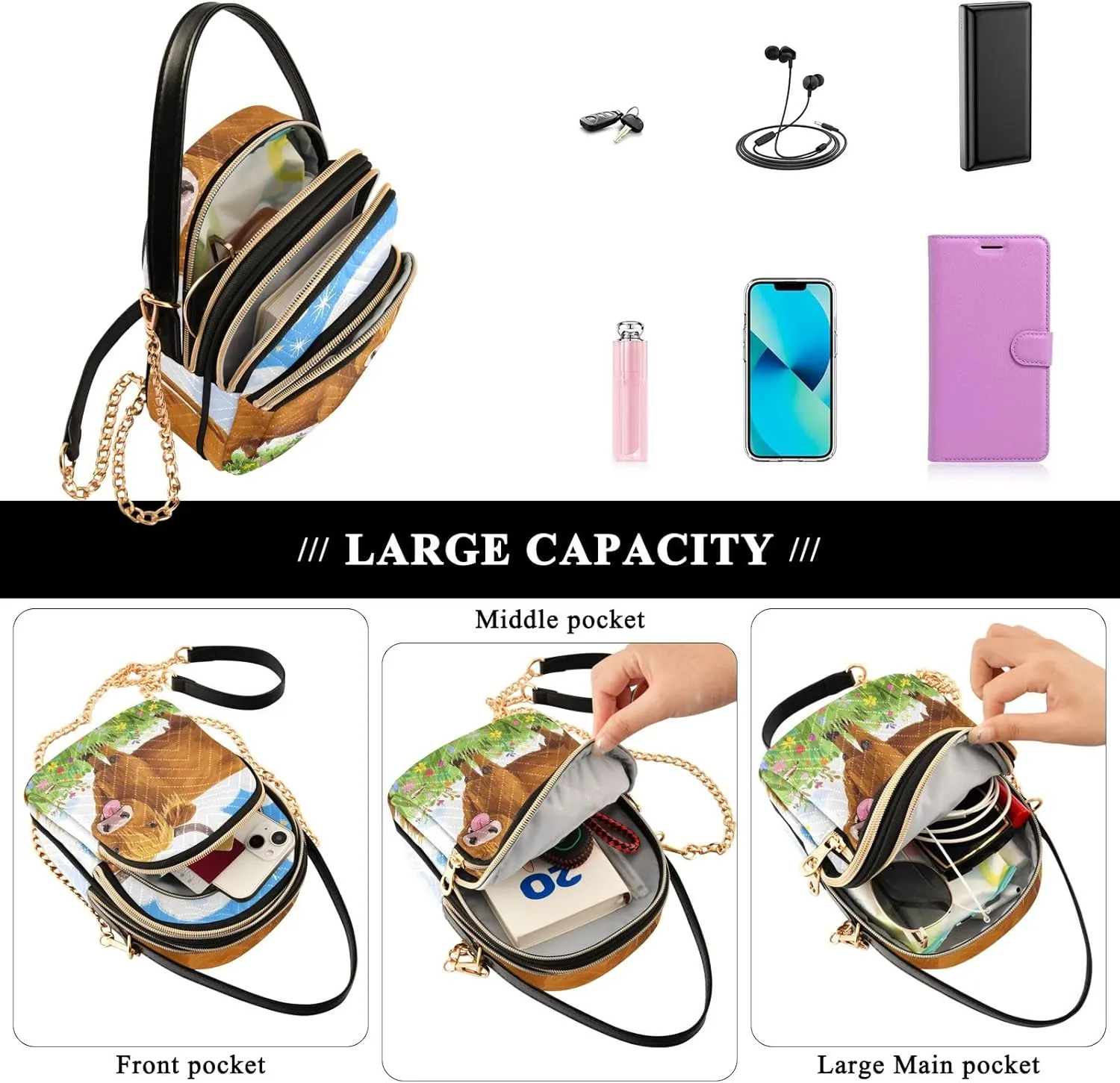 Quilted Crossbody Bag Small Shoulder Purse Women's Handbags Phone Purse with Chain