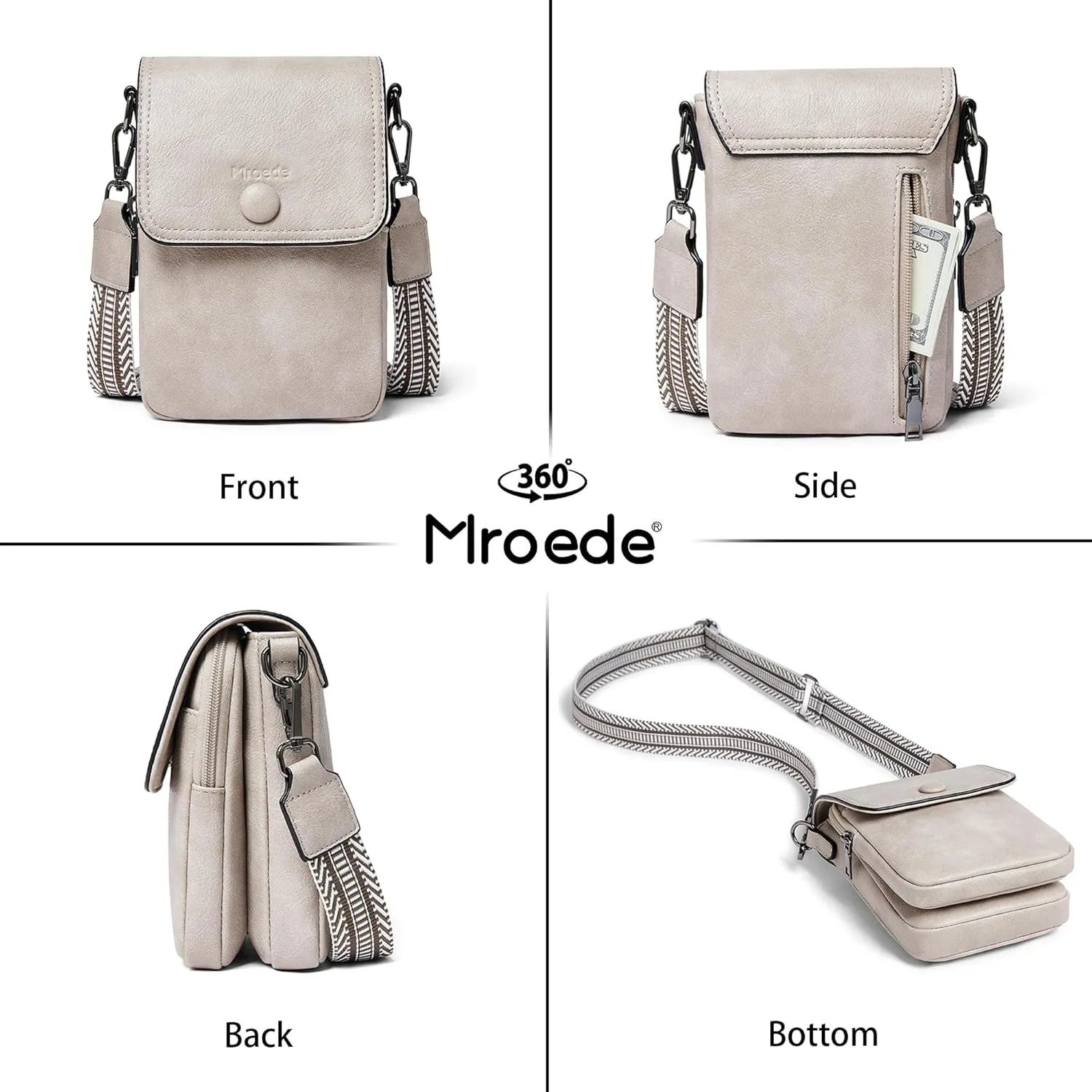 Quilted Crossbody Bags for Women 3-Pockets Crossbody Purses Vegan Leather Shoulder Handbags with Wide Strap