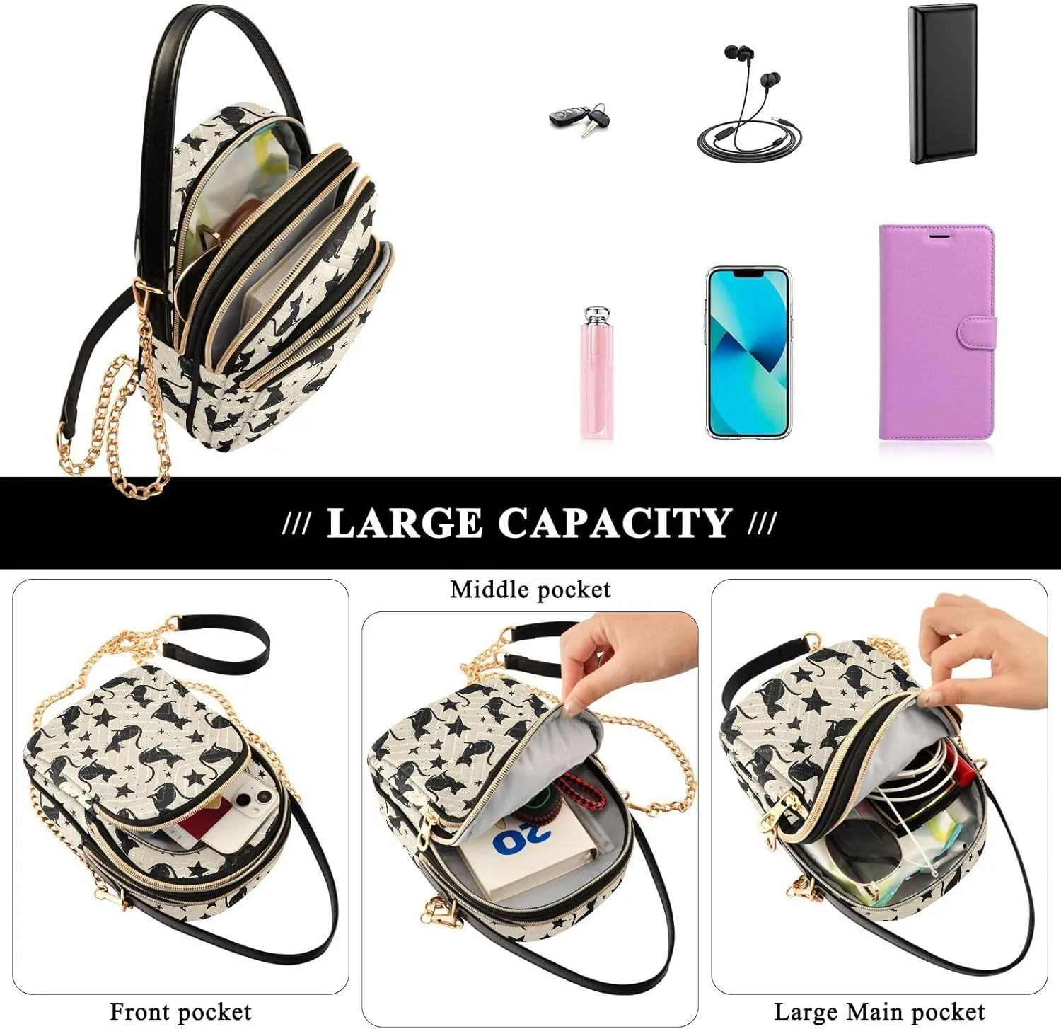 Quilted Crossbody Bags for Women Trendy, Women's Crossbody Handbags Butterfly Travel Cell Phone Purses Bags
