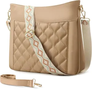 Quilted Crossbody Bags for Women, Womens Crossbody Purse Quilted Puffer Bag with 2Pcs Unique Pattern Strap