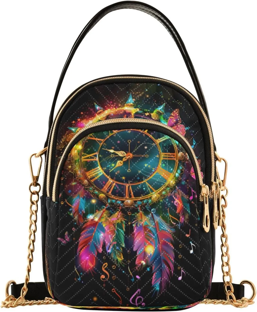 Quilted Crossbody Bags for Women,Clock with Roman Numerals Women's Crossbody Handbags Small Travel Purses Phone Bag