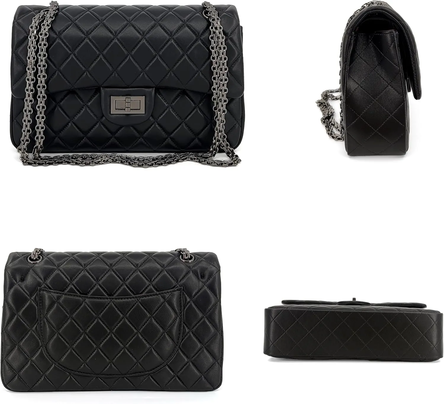 Quilted Leather Crossbody Bags for Women,Soft Lambskin Adjustable Double Chain Strap Shoulder Bag,Designer Flap Purse