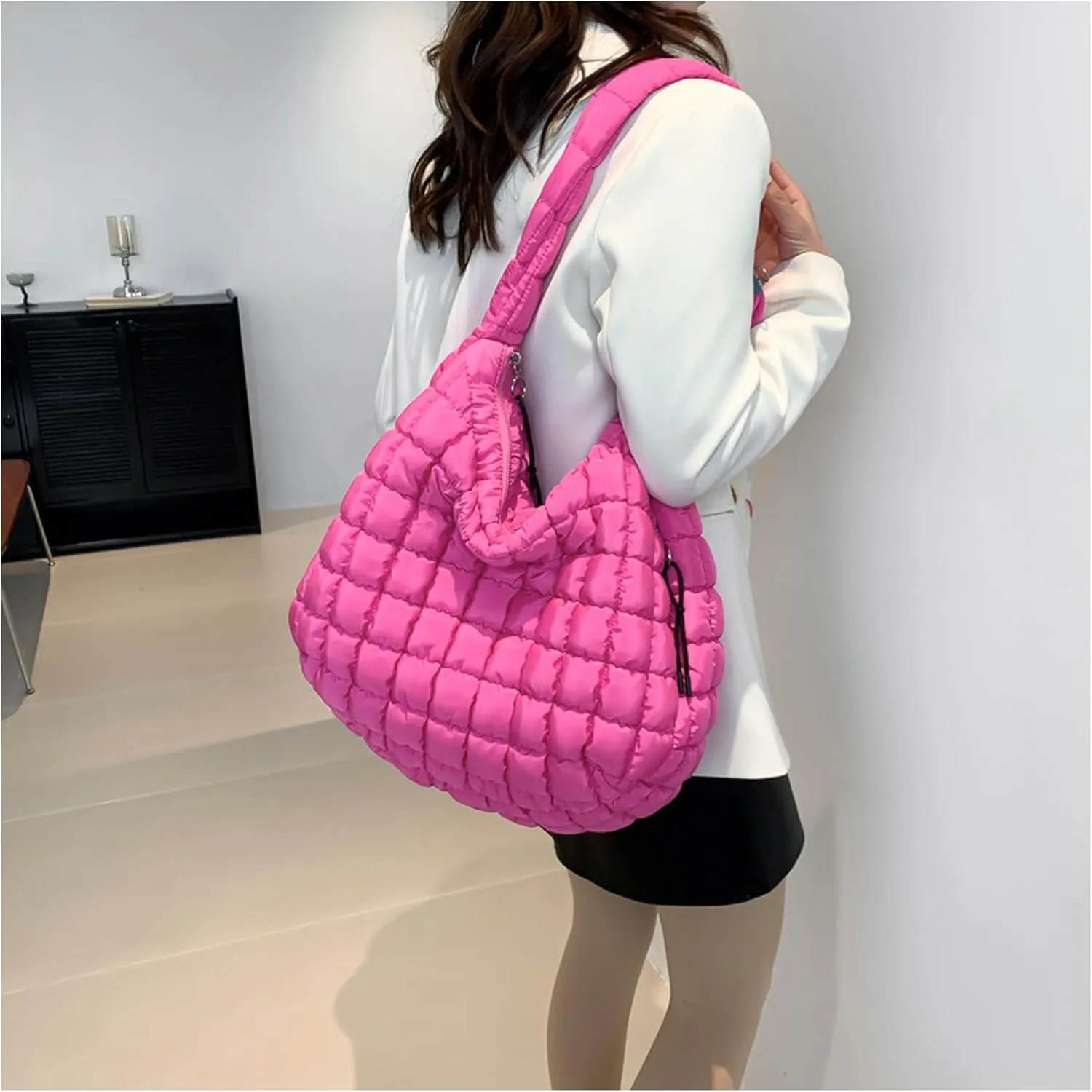 Quilted Puffer Tote Bags for Women Lightweight Quilted Padding Shoulder Bag Satchel Handbag Zip Puffer Bag Green