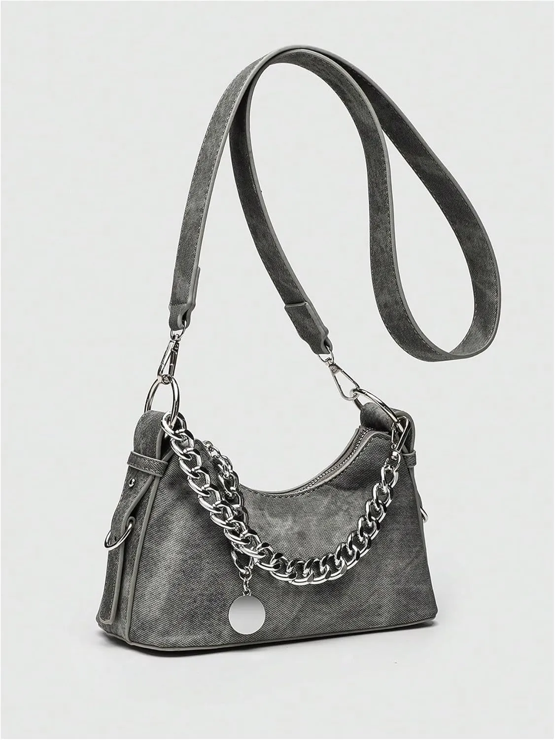 QWINEE Women's Y2K Grunge Metal Chain Clutch Purse Zipper Funky Novelty Shoulder Bag with Adjustable Strap