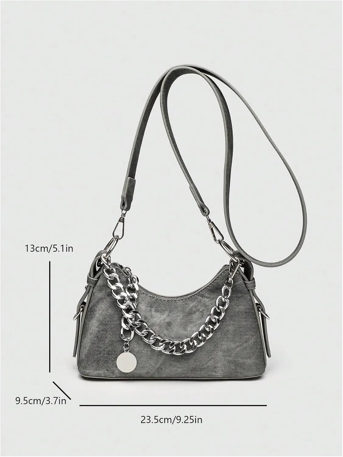 QWINEE Women's Y2K Grunge Metal Chain Clutch Purse Zipper Funky Novelty Shoulder Bag with Adjustable Strap
