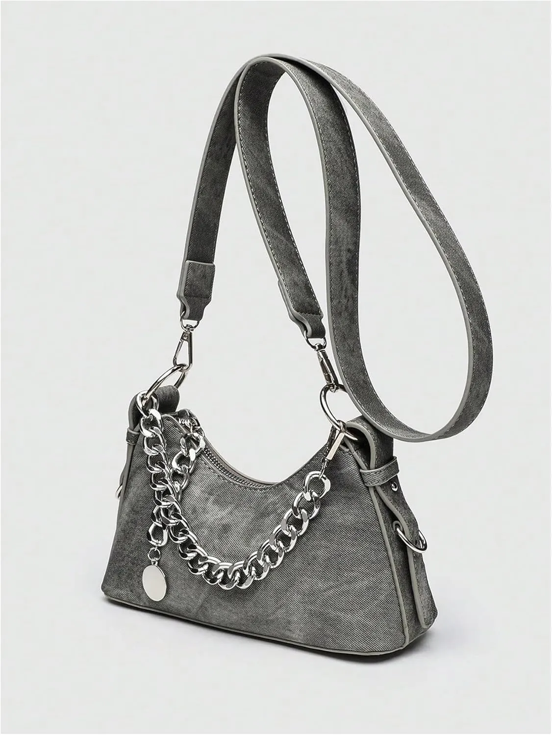 QWINEE Women's Y2K Grunge Metal Chain Clutch Purse Zipper Funky Novelty Shoulder Bag with Adjustable Strap