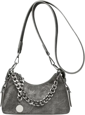 QWINEE Women's Y2K Grunge Metal Chain Clutch Purse Zipper Funky Novelty Shoulder Bag with Adjustable Strap