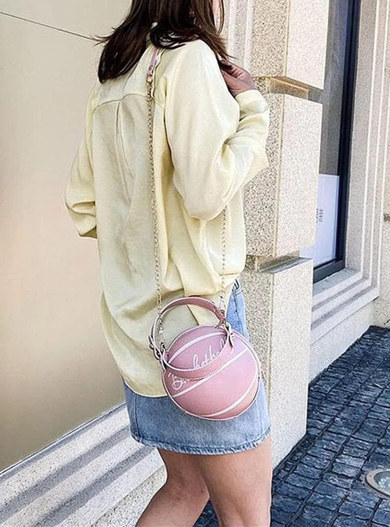 QZUnique Basketball Shaped Cross Body Bag Round Handbag PU Leather Messenger Shoulder Bag Personality Purses for Women