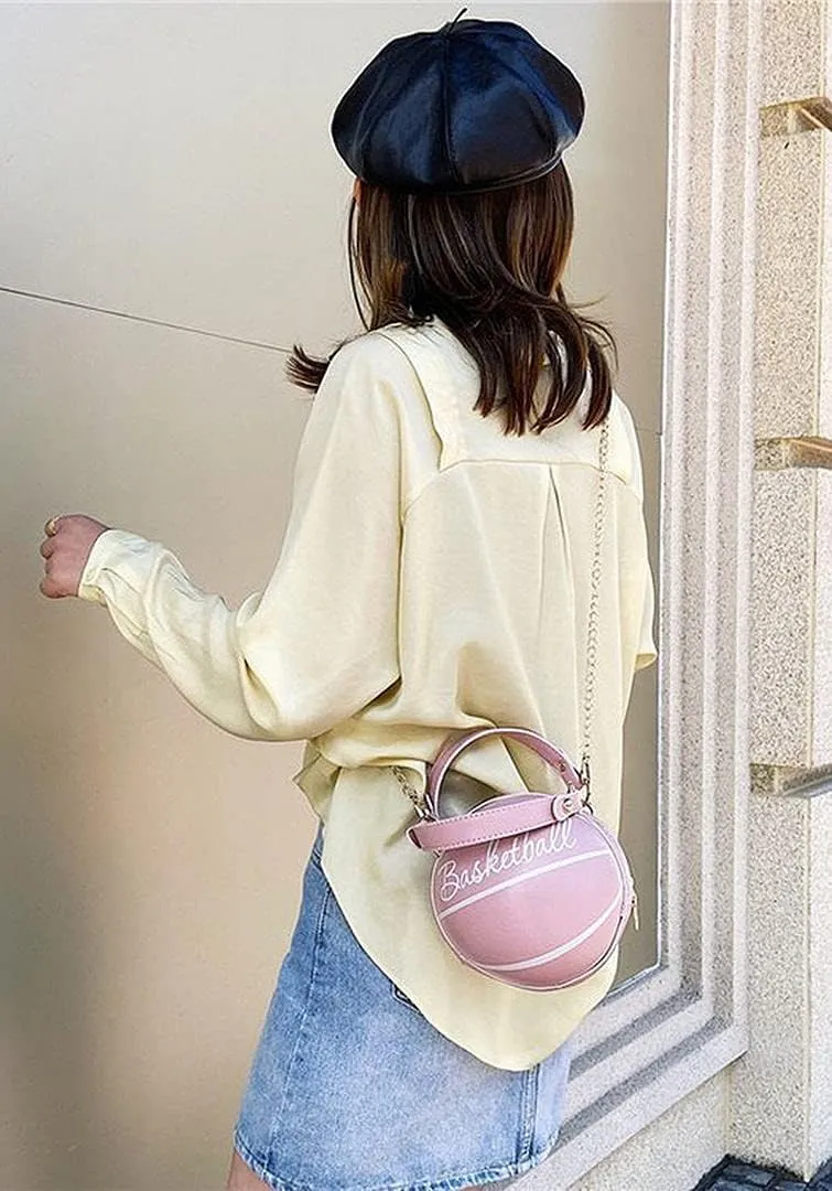 QZUnique Basketball Shaped Cross Body Bag Round Handbag PU Leather Messenger Shoulder Bag Personality Purses for Women