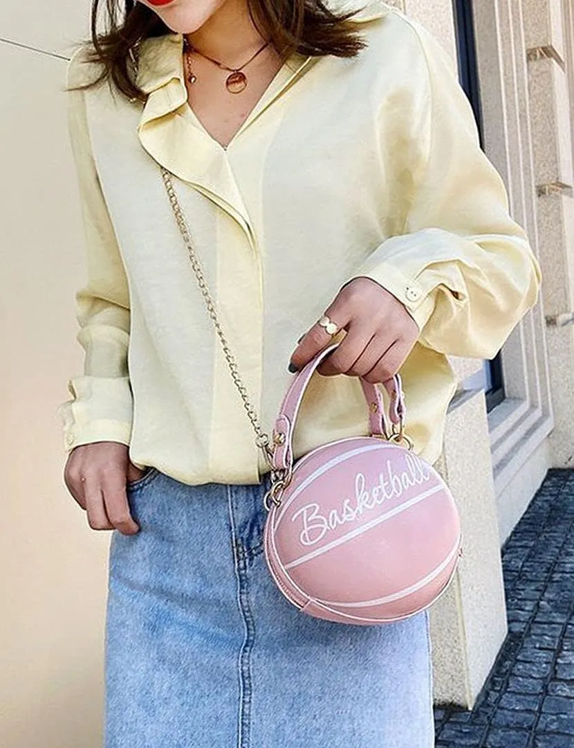 QZUnique Basketball Shaped Cross Body Bag Round Handbag PU Leather Messenger Shoulder Bag Personality Purses for Women