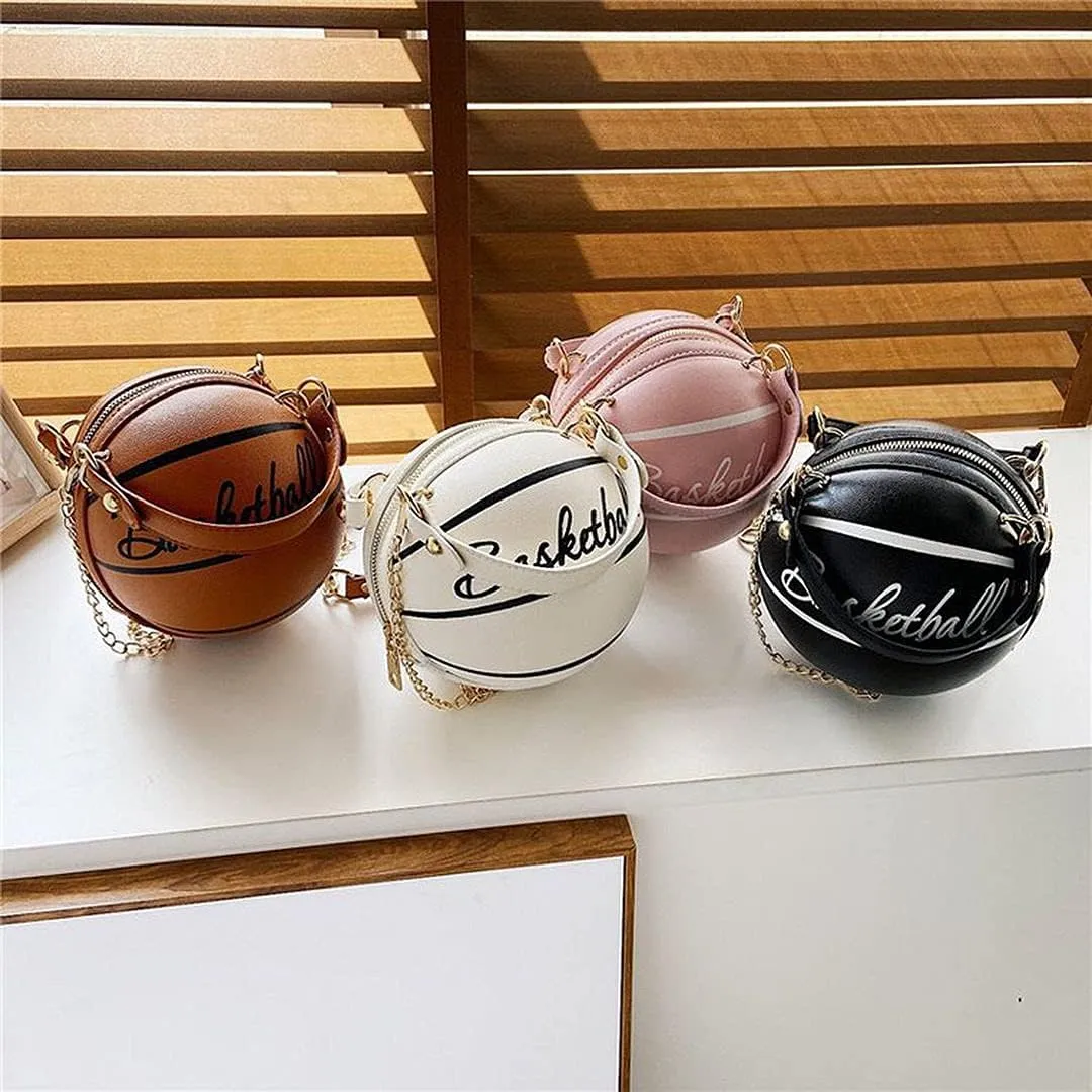 QZUnique Basketball Shaped Cross Body Bag Round Handbag PU Leather Messenger Shoulder Bag Personality Purses for Women