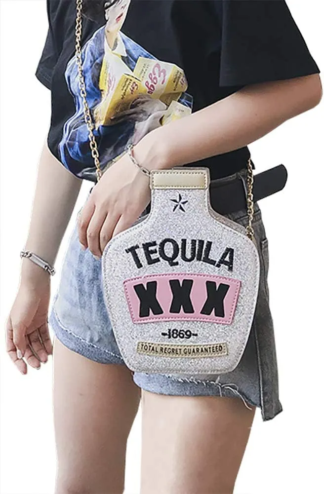 QZUnique Bottle/Motorcycle Jacket/Perfume/Gamepad Shoulder Bag for Women PU Leather Handbag Zipper Closure Crossbody Bag