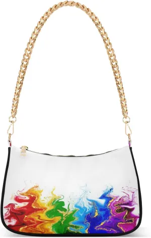 Rainbow Fluid Marble Womens Shoulder Bag for Women Girls Hobo Tote Handbag Gold Chain Crossbody Bag with Zipper Clutch Purse Handbags