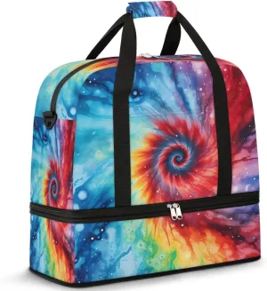 Rainbow Tie Dye Foldable Travel Duffel Bag Overnight Weekender Bag with Shoes Compartment Sports Gym Bag for Men Women