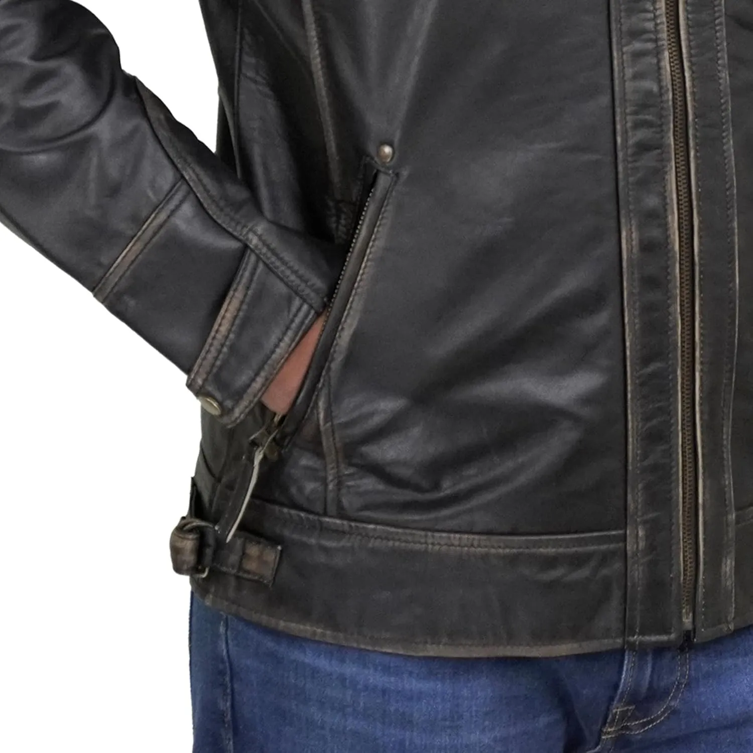 Real Lambskin Mens Leather Jackets - Quilted Biker Style Stand Collar Zip-Up Fashion Motorcycle Jacket Men