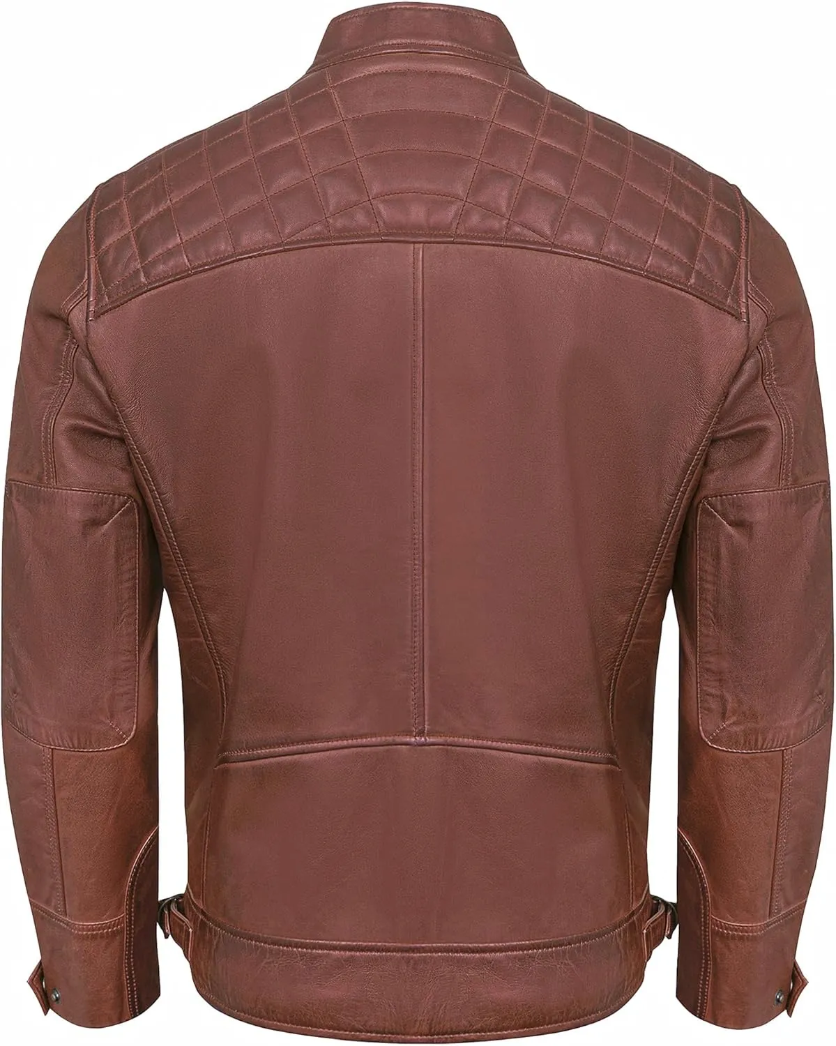 Real Lambskin Mens Leather Jackets - Quilted Biker Style Stand Collar Zip-Up Fashion Motorcycle Jacket Men
