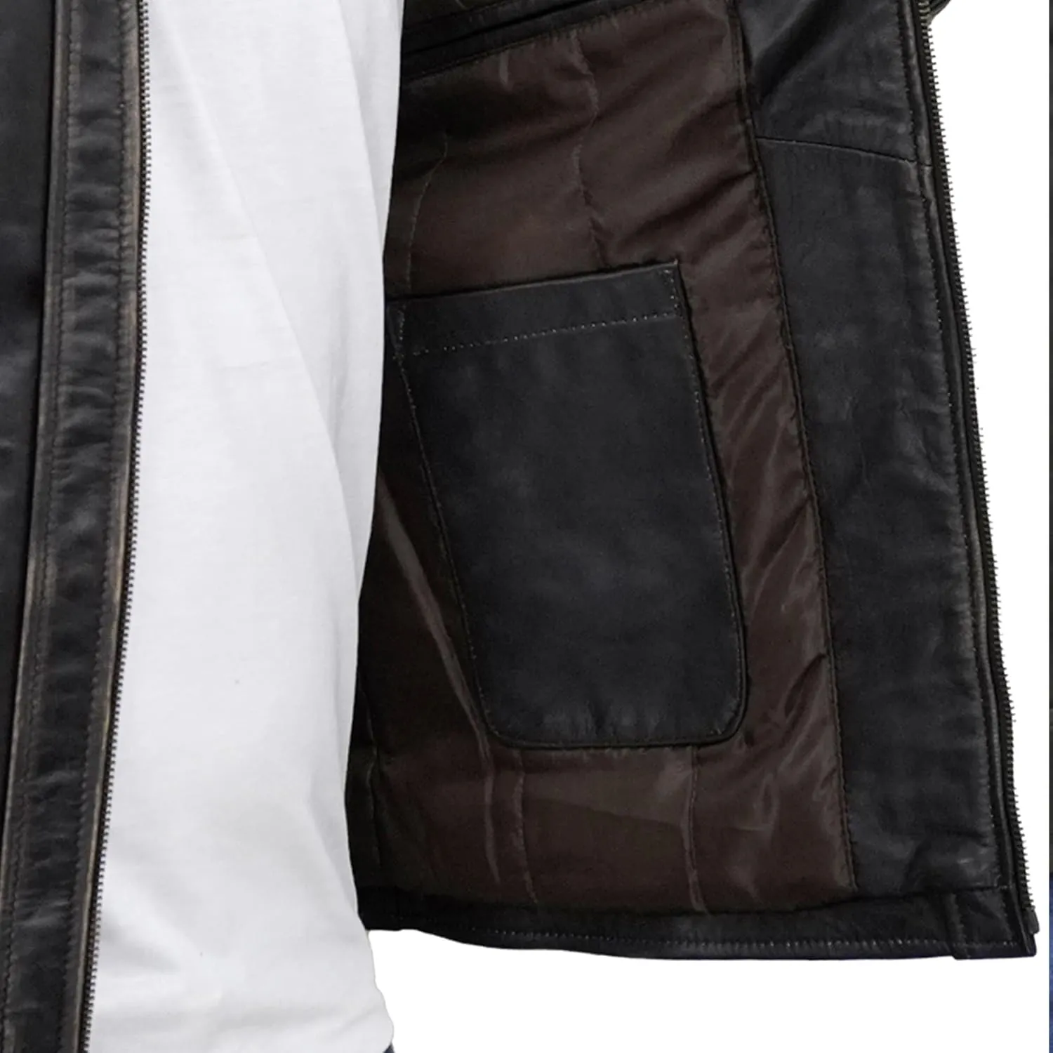 Real Lambskin Mens Leather Jackets - Quilted Biker Style Stand Collar Zip-Up Fashion Motorcycle Jacket Men
