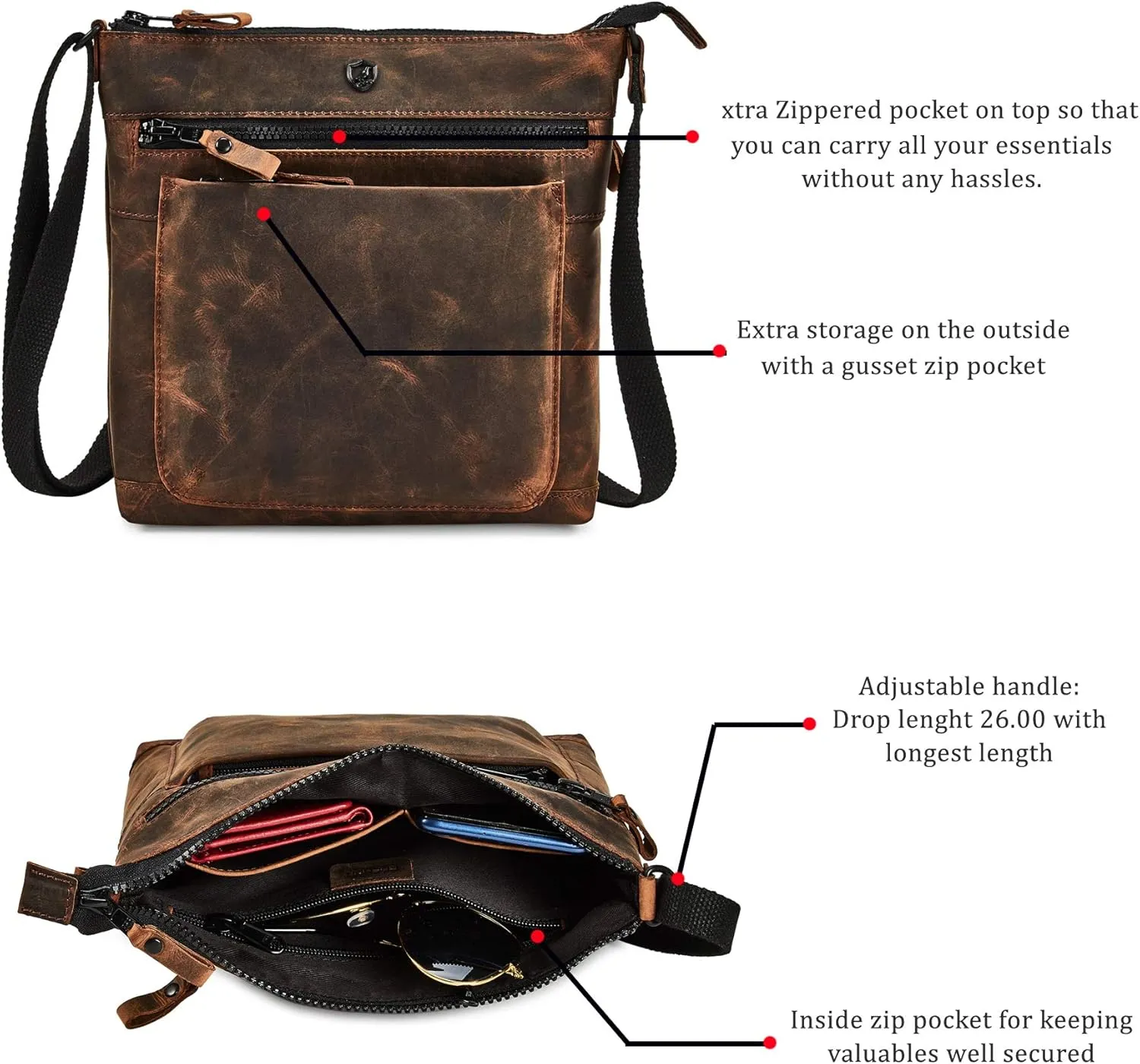 Real Leather Purse for Women Crossbody Bag Travel Shoulder Handbag Small Vintage Pocketbook