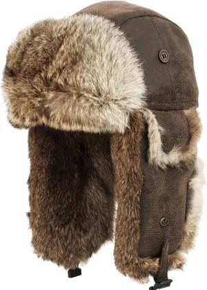 Real Rabbit Fur Trapper Hunting Hat Aviator Winter Cap