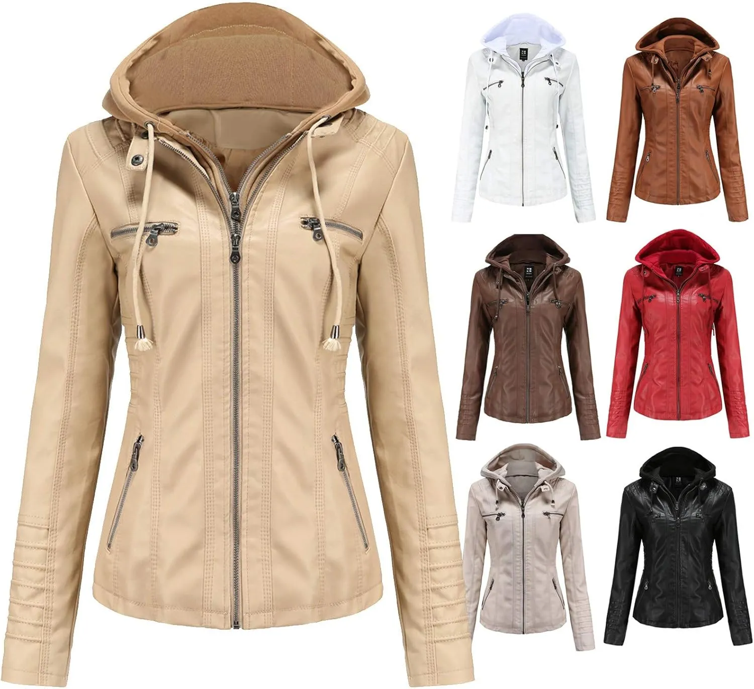 Red Leather Jacket Stand-Up Collar Zipper Stitching Solid Color Jacket Winter Jackets for Women Leather Jacket