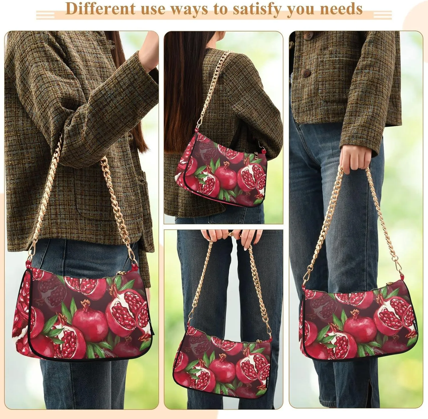 Red Pomegranate Fruit Small Shoulder Bags for Women Handbags Mini Clutch Purse with Zipper