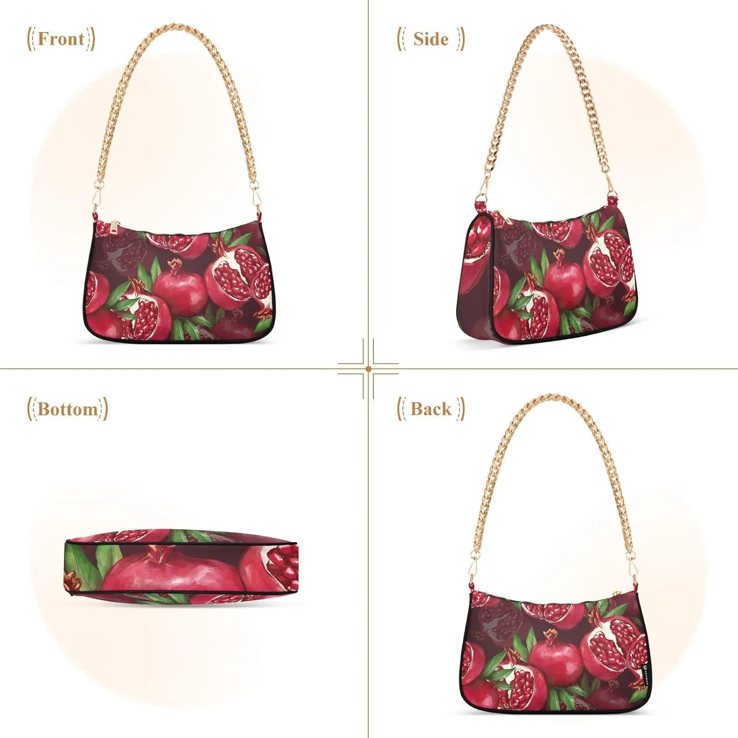 Red Pomegranate Fruit Small Shoulder Bags for Women Handbags Mini Clutch Purse with Zipper
