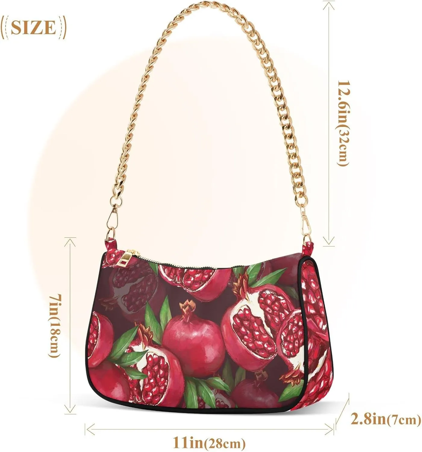 Red Pomegranate Fruit Small Shoulder Bags for Women Handbags Mini Clutch Purse with Zipper