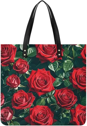 Red Rose Romantic Large Leather Handbags Women Fashion Handbag Multifunctional Travel Bag It Is A Great Gift for Mothers, Teachers, Friends, Bridesmaids