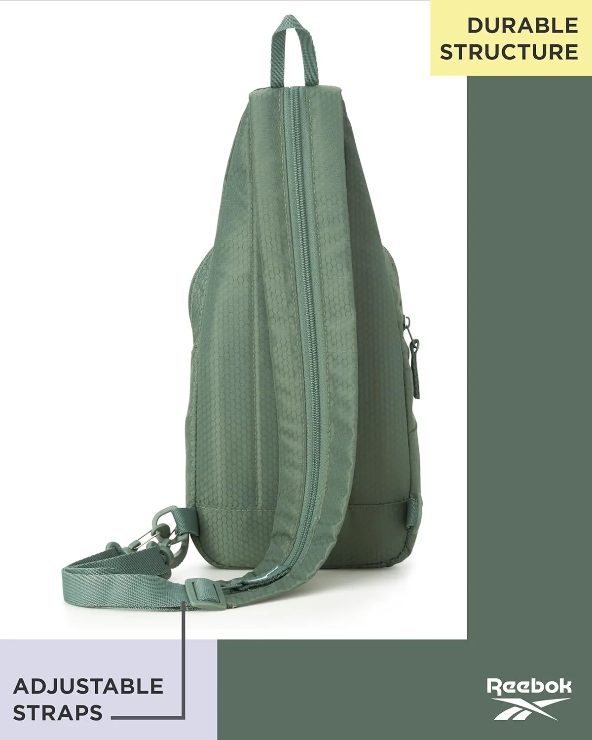 Reebok Men and Womens Crossbody Bag - Small Cross Body Bags for Women Backpack with Adjustable Strap for Travel and Gym, Green Cosmos