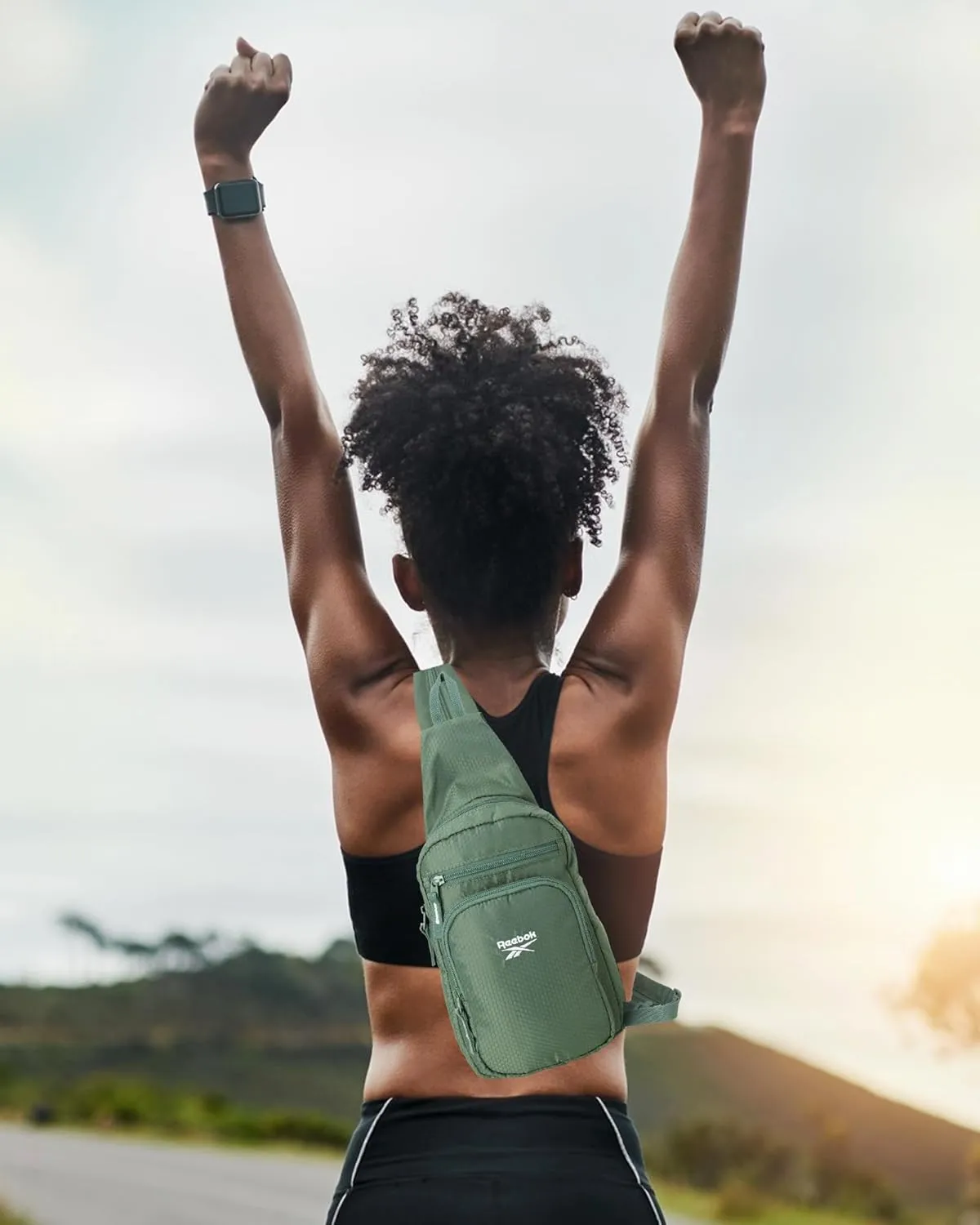 Reebok Men and Womens Crossbody Bag - Small Cross Body Bags for Women Backpack with Adjustable Strap for Travel and Gym, Green Cosmos