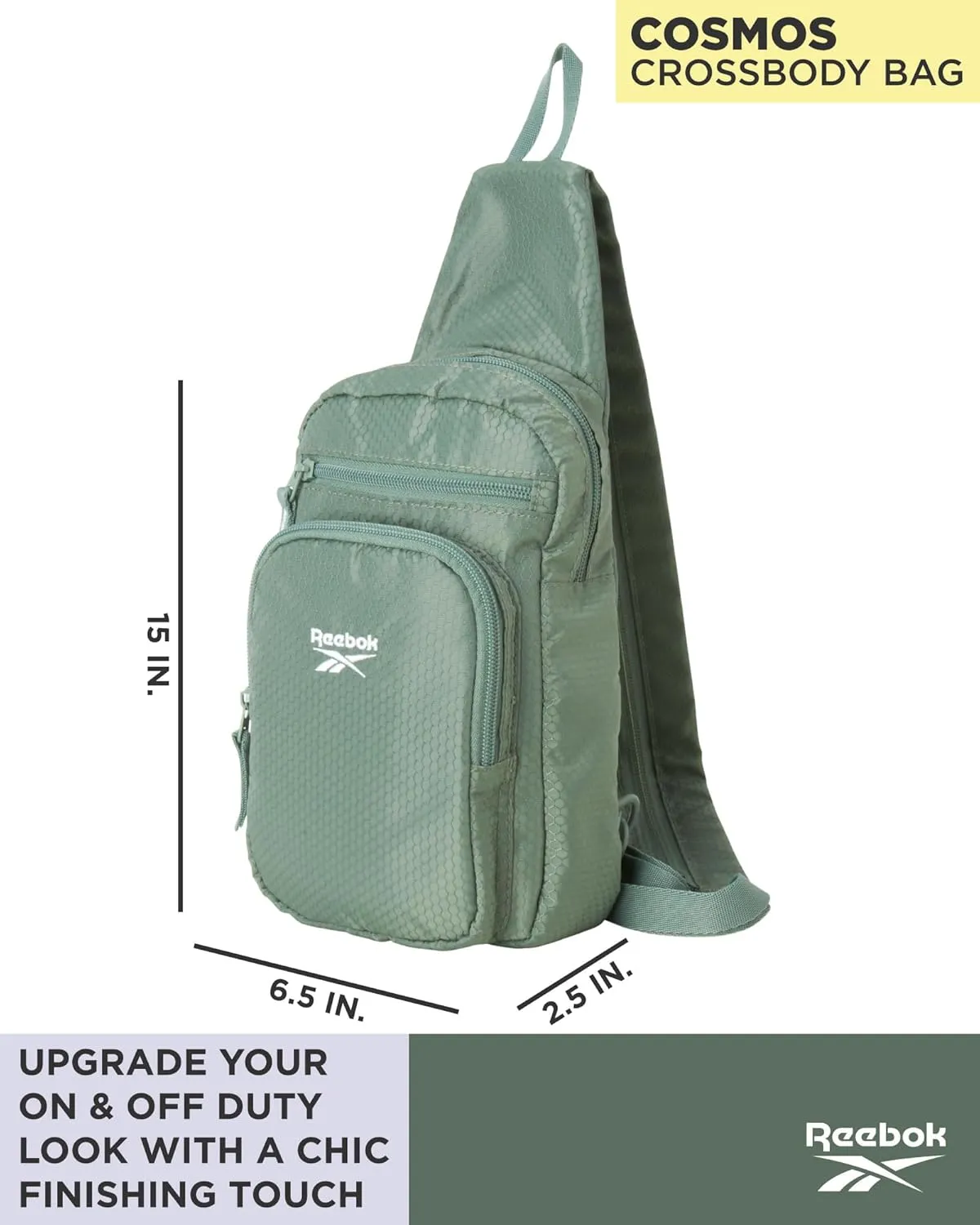 Reebok Men and Womens Crossbody Bag - Small Cross Body Bags for Women Backpack with Adjustable Strap for Travel and Gym, Green Cosmos