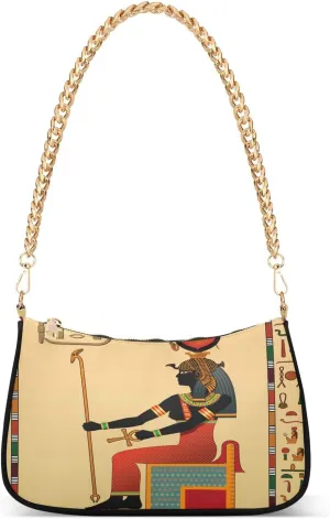 Religion Of Ancient Egypt Pattern Shoulder Handbags for Women Travel Hobo Tote Handbag Women Gold Chain Shoulder Bags Purse with Zipper Closure