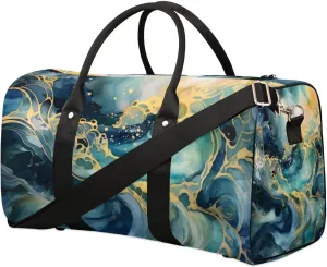 Retro Marble Pattern Travel Duffel Bag for Women Men Waterproof Foldable Overnight Weekender Bag Large Capacity Sports Gym Bag
