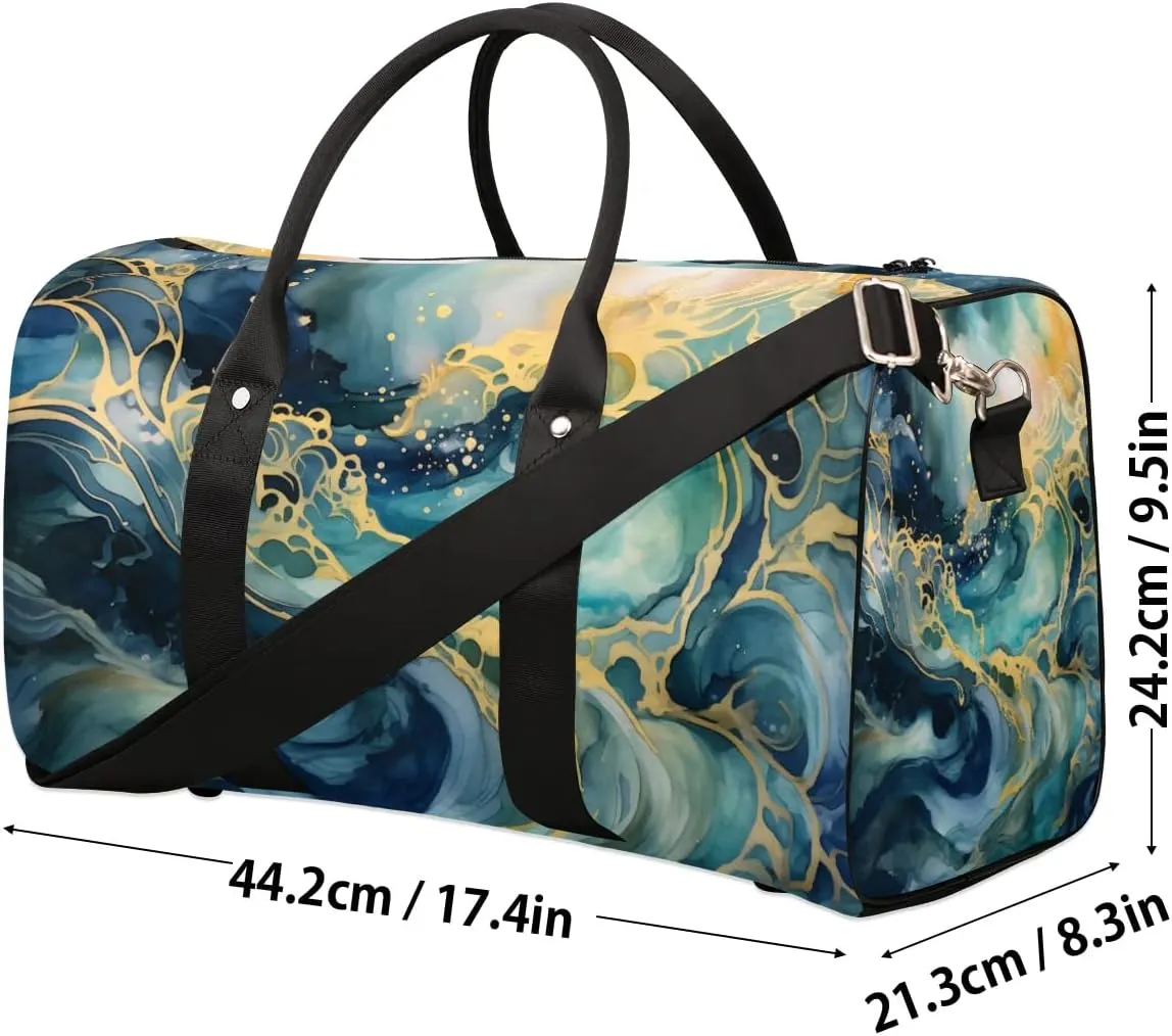 Retro Marble Pattern Travel Duffel Bag for Women Men Waterproof Foldable Overnight Weekender Bag Large Capacity Sports Gym Bag
