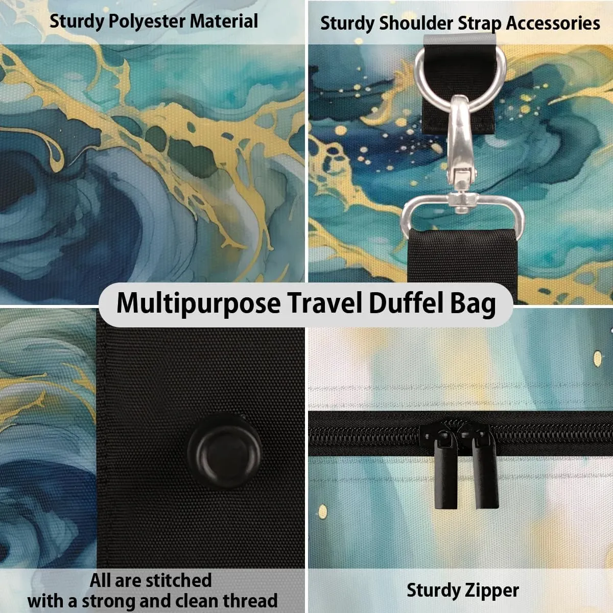 Retro Marble Pattern Travel Duffel Bag for Women Men Waterproof Foldable Overnight Weekender Bag Large Capacity Sports Gym Bag
