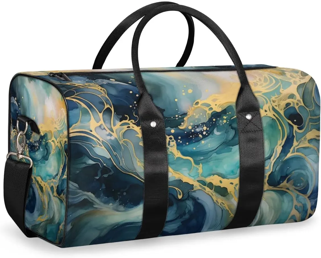 Retro Marble Pattern Travel Duffel Bag for Women Men Waterproof Foldable Overnight Weekender Bag Large Capacity Sports Gym Bag